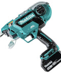 Makita 18 Volt LXT Brushless Cordless Deep Capacity Rebar Tying Tool Kit with 5 Amp Hour Battery and Charger side view.