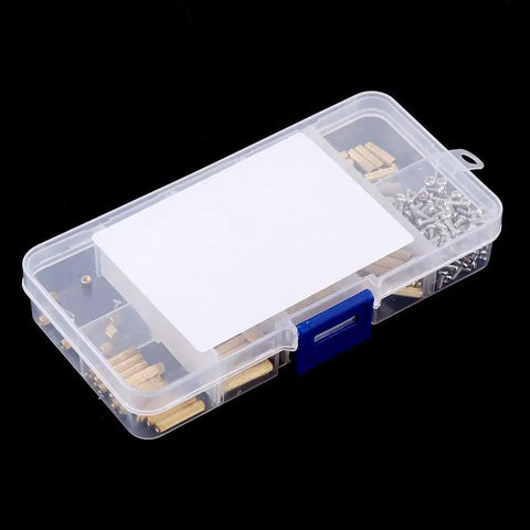 Brass Female Spacers And Screws Assortment Kit 270 Piece Hardware Set In Durable Waterproof Rustproof Brass With Organized Plastic Storage Box Pro Grade, clear box