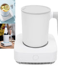 Ultimate Desktop Mug Warmer And Cooler Plate Two In One Smart Heating And Cooling Base for coffee, white stainless steel design.