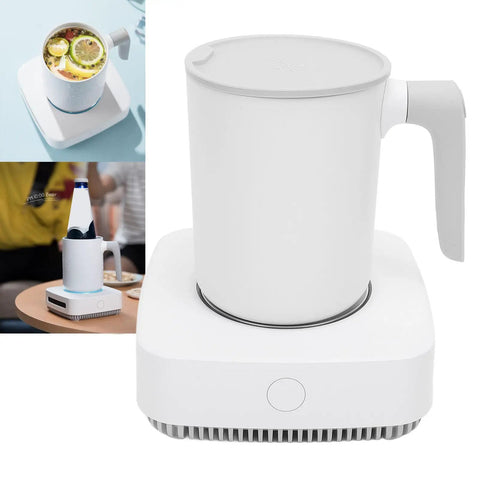 Ultimate Desktop Mug Warmer And Cooler Plate Two In One Smart Heating And Cooling Base for coffee, white stainless steel design.