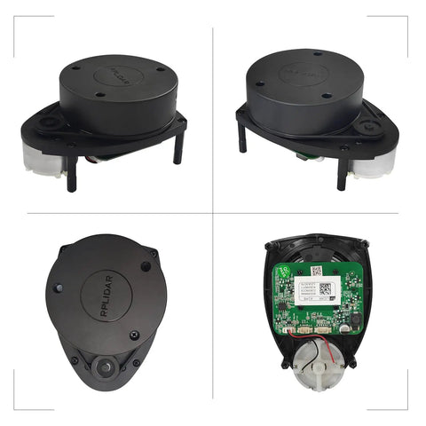 RPLIDAR A1M8 2D 360 Degree LIDAR Sensor For Robots, 12 Meter Range, top and internal view of sensor module