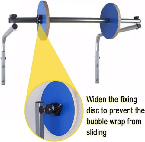 Detail of Built Tough Wall Mounted Bubble Wrap Dispenser showing the fixing disc mechanism for secure bubble wrap support.