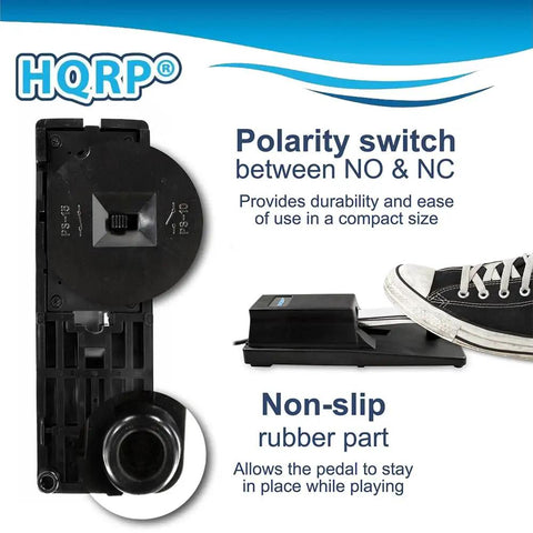 Side view of Six And A Half Foot Universal Keyboard Sustain Pedal with polarity switch and non-slip rubber, Casio compatible.