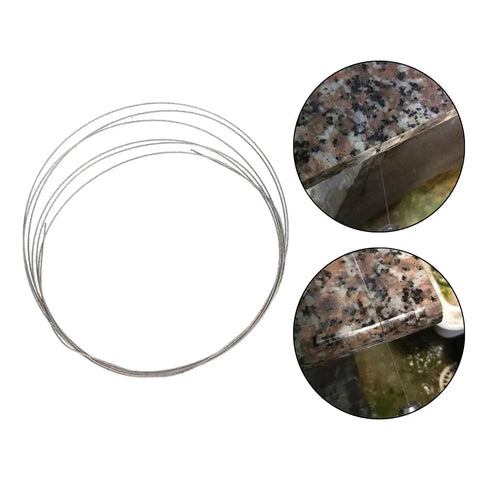 Diamond Wire Saw Blade 0.25mm Ultra Fine Cutting Tool For Tile Stone Marble Granite Ceramics Glass Replacement Wire With Minimal Material Loss 1 Meter Length Durable And Cuts Clean, coiled wire blade shown cutting granite