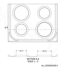 Technical drawing of Chrome Style B 4 Pack Drip Bowls For GE Plug-In Electric Ranges No-Brainer Replacement with dimensions.