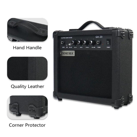 Portable 20W Electric Guitar Amp For Beginners With Headphone Output And Aux In, Distortion, Treble, Bass, Volume Controls, Carry Handle