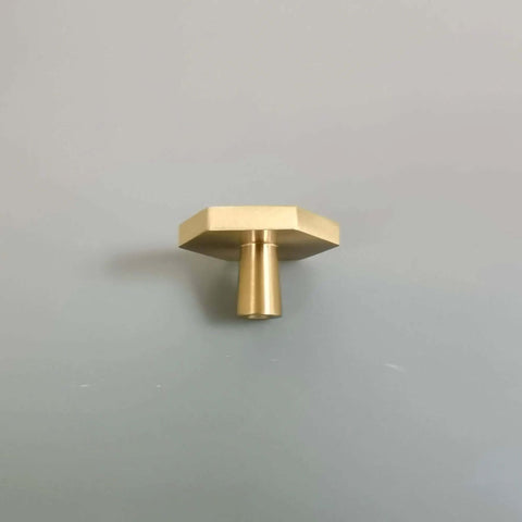 Top Tier Solid Brushed Brass Hexagon Knobs 6 Pack For Kitchen Cabinets And Drawers With Mounting Hardware 1.2 Inch Design close-up view