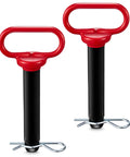 2 Pack 1 Inch Clevis Hitch Pins With Red Rubber Coated Handle And 3.35 Inch R Clip Black Powder Coated For Ball Mounts ATV And Hitch Accessories Durable U Shaped Clamp Pins For Secure Quick Release.