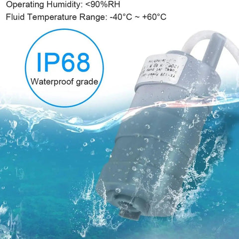 Badass 12V Submersible Water Pump Delivers Killer 600 Liters Per Hour Flow For Fish Tanks Ponds And Motorhome Showers With Zero Hassle Setup And Bulletproof Reliability, IP68 waterproof submersible pump in water.