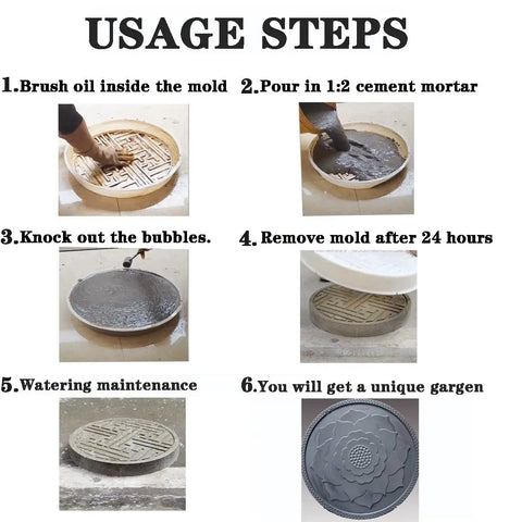 Steps for using Beefy Large Round Brick Mold Nineteen Point Seven Inch Diameter Circular Concrete Tile For DIY Walkways Pavers.