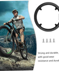 Cyclist on mountain with Sprocket Guard Chain Cover for Bicycle Lightweight Crank Ring With Four Screws on right, screws shown