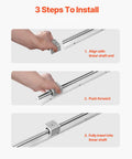 3-step installation guide for SBR20 1500mm Linear Guide Rail Kit with 4 SBR20UU Bearing Blocks, highlighting alignment and insertion.