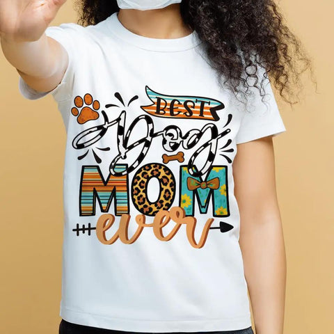 4 Pack Dog Mom Iron On Transfer Patches Set For DIY Tees Hoodies Bags Jackets Colorful Heat Transfer Stickers design on t-shirt