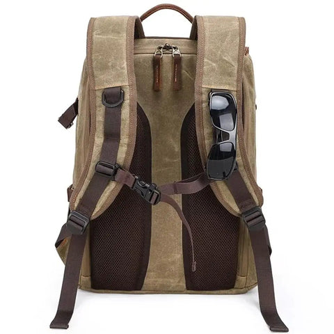 Rugged Batik Waterproof Canvas Camera Backpack With Large Capacity Main Camera Compartment And Anti Theft Rear Access Detachable Divider