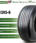 Set Of 2 13x5.00-6 Rib Turf Tires For Lawn Mowers And Utility Carts, 4 Ply Tubeless, 440 Lb Load, 3 mm Tread Depth, Smooth Rib Design