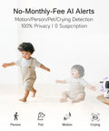 Child in a living room with 2.5K Indoor Security Camera 4 Pack With Free AI Person Pet Cry Detection No Subscriptions