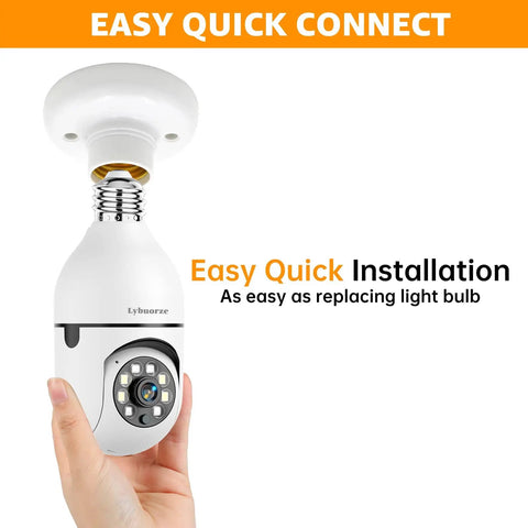 Hand holding 2 Pack Light Bulb Security Camera System Wireless WiFi Outdoor With Audio 3MP Ultra Clear Picture showing easy install