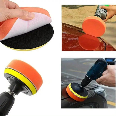 Six Piece 3 Inch Imitation Wool Polishing Pad Kit With M10 Drill Adapter Buffing Attachment on car during polishing
