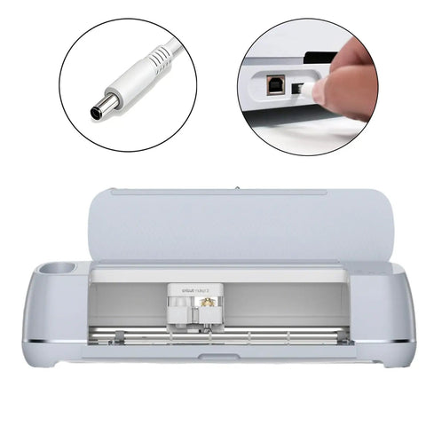 24V Power Cord Replacement Charger For Cricut Maker 4 And Maker 3 Cutting Machines shown with connectors and plug-in socket
