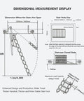 Dimensional measurement display of Built Tough Electric Retractable Attic Ladder Heavy Duty Folding Telescopic Staircase with specifications.