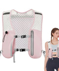 Ultra Lightweight Running Hydration Vest With Adjustable Straps Bladder Compatible shown on woman in pink color
