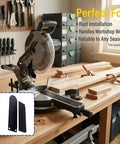 Zero Clearance Insert For Ryobi TSS103 Miter Saw That Delivers Clean Crosscuts Reduces Tearout And Splintering Easy Drop In Fit Custom Table Insert For Perfect Woodworking Results, shown installed on a miter saw in a workshop.
