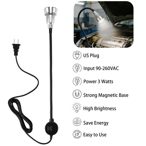 Hella Bright Magnetic Led Work Light Featuring A Slick Flexible Gooseneck Neck for precise tasks with sturdy aluminum housing.