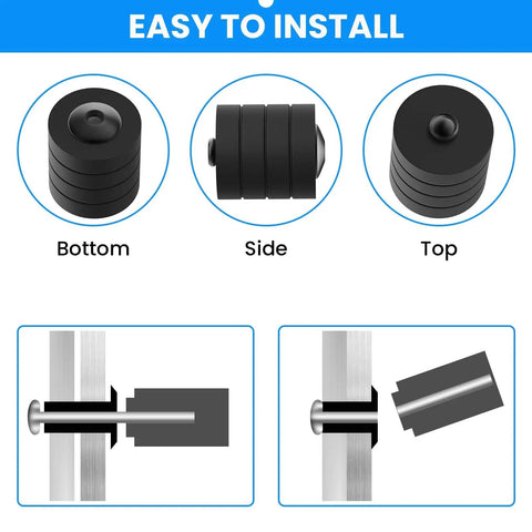 250 Piece Aluminum Pop Rivets Kit With 7 Sizes Large Flange Rivets Easy Quick Install diagram showing bottom, side, top view