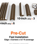 Foolproof Fireplace Edge And Corner Protectors Keep Littles Safe With An Extra Wide Nine Foot Strip And Two Tight Corners Soft Nbr Foam Guards Use Quick Bond Tape For A No Sweat Setup Providing Flame Resistant Padding In Warm Brown Finish, featuring six 13-inch and three 10-inch strips.
