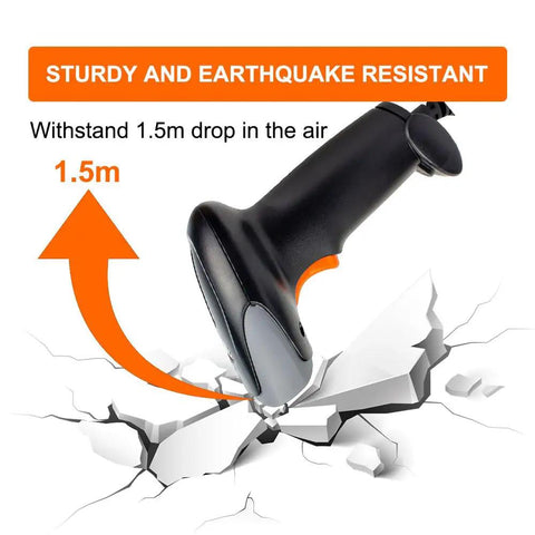 Handheld USB Barcode Scanner, Wired CCD Barcode Reader, rugged 2m cable, illustrates 1.5m shock durability on cracked surface