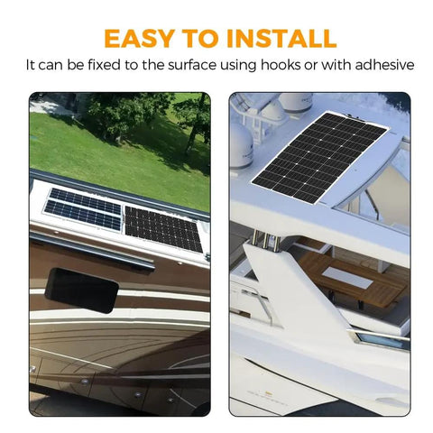 Ultimate 200W Solar Panel Kit For RV Boat Cabin Car Trailer With 12V System Flexible 100W Monocrystalline Panels installed on RV and boat