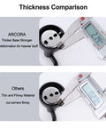 Thickness comparison of stainless steel towel hooks showing 2.14mm for ARCORA and 1.12mm for others