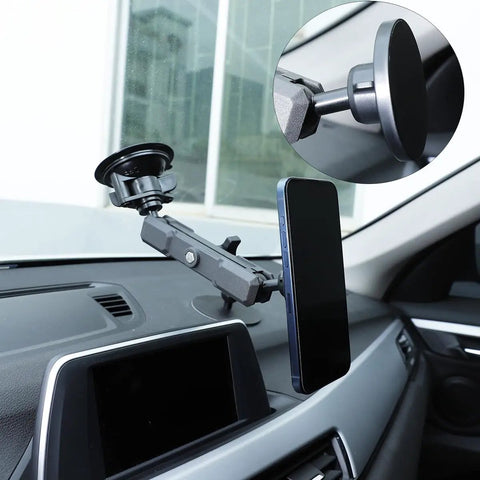 Beefy Strong Magnetic Phone Holder Base With 1 Inch Ball For MagSafe iPhone in car installed on dashboard with RAM Mounts arm