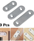 10 Pcs Stainless Steel Corner Brackets Set shown installed on wooden furniture, demonstrating stability and anti-rust properties.