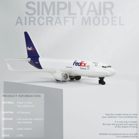 1/400 FedEx Airplane Model Ready To Display No Assembly Required Plastic Collectible Plane With Alloy Fuselage And Plastic Undercarriage on shelf
