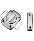 Universal Security Cabinet Door Lock Bolt Sliding Latch Zinc Alloy, compact design with a rotating knob and flat strike plate.