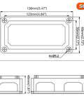 Dimensions and size diagram of Heavy Duty 300 Amp Bus Bar Box With Nickel Plated Brass Conductors And Four M8 Terminals.
