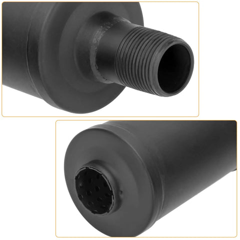 Close-up of Power Boost Exhaust Pipe Muffler Silencer Kit for Predator 212cc and 196cc Go Karts, black finish, threaded and perforated ends.