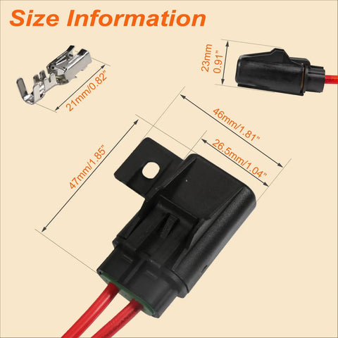 Size information of Bulletproof Waterproof Sealed Inline Fuse Holder Kit For Ato Atc Fuses with dimensions in millimeters.
