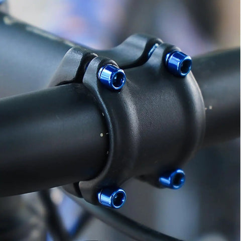 Blue Bicycle Stem Bolts With Washers For BMX MTB And Road Bikes CNC Machined Steel Alloy High Strength Lightweight Wear Resistant Exquisite Finish securing bike handlebar