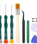 Pro Grade DIY Joy Con Repair Kit With Triwing Screwdriver Tweezers Pry Bar Suction Cup And Cleaning Brush For Switch Joystick Replacement Screen Pry Tools And Safe Interior Access in an 8-piece set
