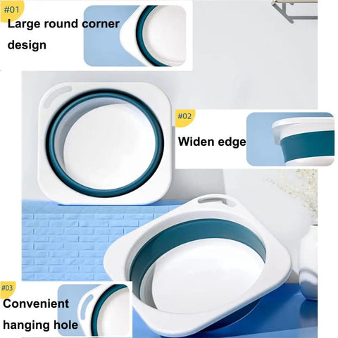 Road Trip Ready Lightweight Folding Wash Basin One Point Four Gallon Capacity No Fuss Bpa Free Plastic Soaking Tub For Dorm Life Camping Treks And Housework Tasks Matte Grey with round corners, wide edge, and hanging hole.