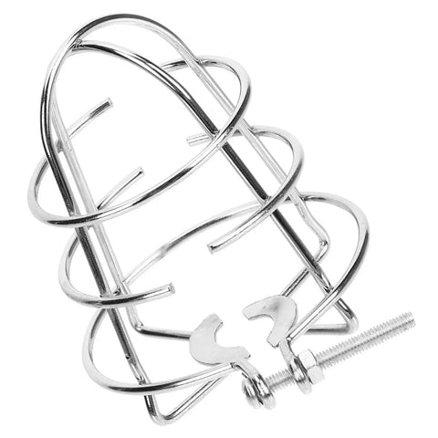 Heavy Duty Sprinkler Head Guard And Protective Cover For Lawn Irrigation To Block Debris While Keeping Your Yard Badass With Bulletproof Garden Watering Safety Shield, silver metal cage with mounting hardware.