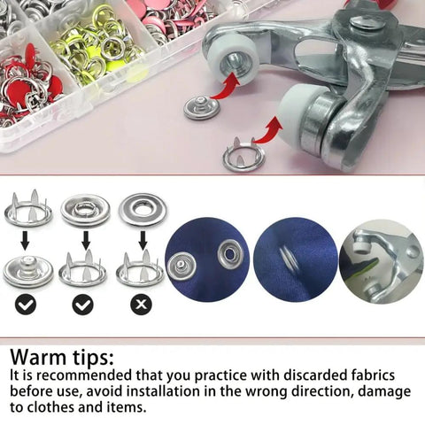 Snap Fastener Kit With Hollow And Solid Metal Prong Snaps 9.5Mm 400 Pcs 100 Sets In 10 Color Options With Durable Punch Tool And Pliers