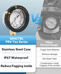 SENCTRL pool filter pressure gauge with 0–60 psi, 2-inch dial, stainless steel case, 1/4 NPT lower mount, waterproof.