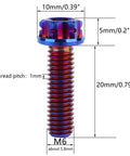 Beefy Titanium Flange Head Bolts Set M6x20mm T30 Torx Burnt Blue Finish Pack Of 4, Grade 5 6AL4V Titanium Alloy Screws with dimensions