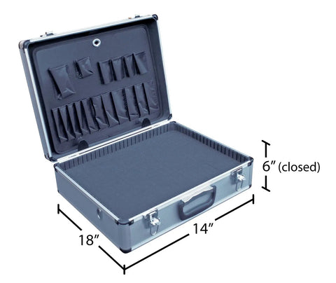 Rugged Aluminum Tool Case With Foam Insert And Perforated Storage Panels Lightweight 6 lb Carrier Measuring 14x18x6 inches