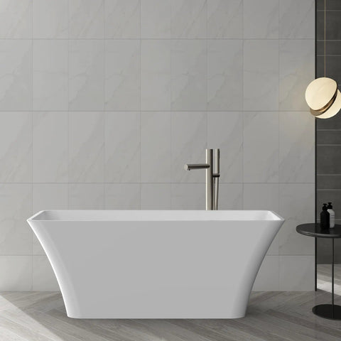 67 Inch Freestanding Acrylic Bathtub Sets Main Room Vibes With Double Walled Insulation And Ergonomic Deep Contour Locks In Heat For Serious Soaks Non Slip Base Smooth Matte Drain Absolute Bathroom Game Changer in a modern bathroom.