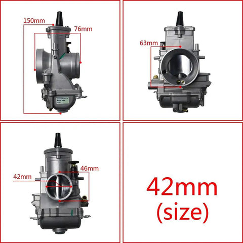 Universal 34mm 36mm 38mm 40mm 42mm Carburetor Kit for Shift Karts and 2T Racing Motors with measurements
