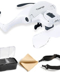 Lighted Magnifier Headset With Five Interchangeable Lenses For Hands Free Precision Work In Electronics Jewelry Crafts Soldering And Eyelash Extensions LED Illuminated Magnifying Tool with accessories